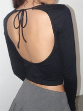 Backless Lace-up Solid Spring Autumn Streetwear T-shirts